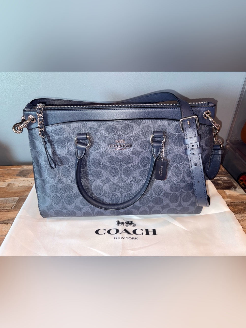 Coach Mia Midnight Navy Signature Satchel NWOT